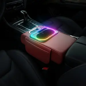 Car Multi-Functional Handrest Storage Cushion, Fast Charging Type C & Type a Dual Ports, Music Sync RGB Ambient Light, Easy Install, Car Armrest Box Accessories,  Car Console Organizer