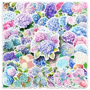 Hydrangea Series Sticker, 50pcs/set Colorful Flower Pattern Decorative Sticker, Art Stickers, DIY Decals for Scrapbooking, Journaling, Gift Wrapping, DIY Sticker Paper