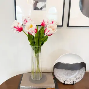 17" White Red Faux Tulip Stem, Real Touch Ruffled Parrot Tulip, Red Center Tulip, Valentine Spring Easter Table Decor, Wedding Centerpiece