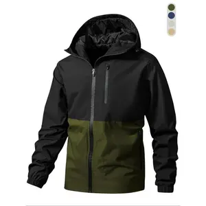 Men's Regular Fit Colorblock Zip Up Hooded Jacket, Casual Sporty Windproof Waterproof Long Sleeve Outerwear for Outdoor Windbreaker Clothes, Winter Zippered Jacket, Casual Fashion Coat, Casual Style Outerwear