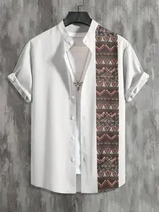 Men's Regular Fit Random Pattern Print Casual Design Button Up Shirt, Button Front Short Sleeve Collared Top for Summer, Fashion Men's Clothes for Daily Wear, Button Down Shirts