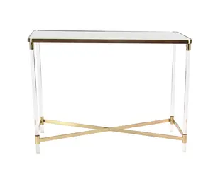 Metal Rectangular Living Room Console Table with Mirrored Top and Acrylic Legs