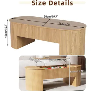 Oval Lift Top Coffee Table with Hidden Storage, Mid Century Modern Coffee Table with Lift Tabletop for Living Room, 47 Inch Large Wooden Center Table for Home Office (Wood)