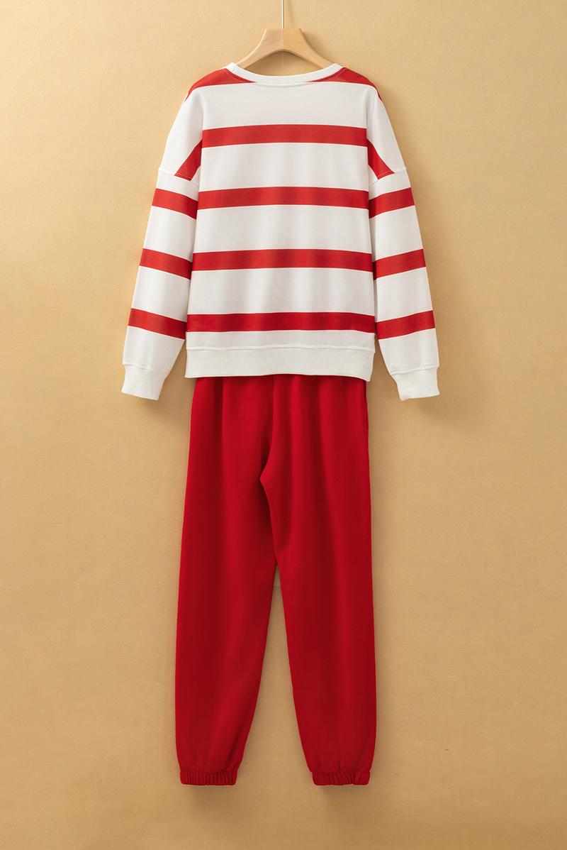 Mntaor Women's Striped Two Piece Outfit Long Sleeve Drop Shoulder Pullover Tops & Jogger Pants Sets Casual Style Comfortable Everyday Wear,Winteroutfit Mntaor Women's Striped Two Piece Outfit Long Sleeve Drop Shoulder Pullover Tops & Jogger Pants Sets Casual Style Comfortable Everyday Wear,Winteroutfit