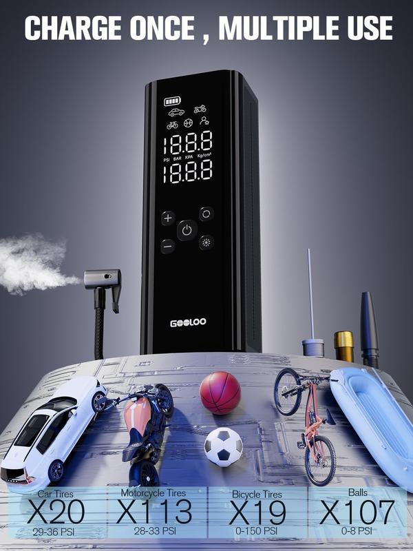 GOOLOO GT150 Portable air compressor-150PSI High-Pressure,Led Screen, Car accessories for Vehicle,Motorcycles,Bicycles,Balls,Tire Inflator, Springtok