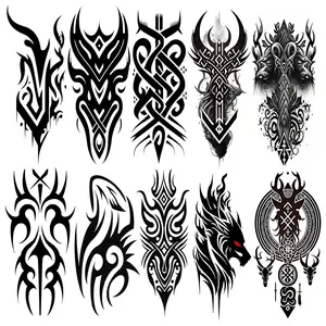 Temporary Tattoos Waterproof Viking Tribal Totem - Long Lasting Fake tattoo for Men and Women 10 Sheets
