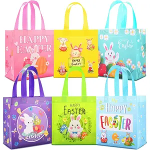 Easter  Bags with Handles, 6 count Easter Egg Hunt Bags for ,  Non-woven  Bunny Bag for Egg Hunt Party Supplies Decorations, 9"x4.33"x8.46"