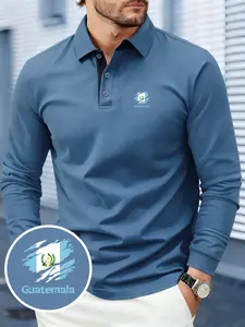 New Men's Long-Sleeve Shirt, Guatemala Pattern with National Flag Print Design, Breathable & Soft Fabric, All-Season Comfort, Suitable for Business Gatherings, Outdoor Sports & Daily Wear, Minimalist & Stylish, Casual Shirt for Mature Men