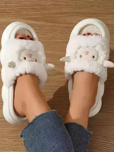 Women's Cute Sheep Design Plush Slippers, Casual Soft Comfortable Home Slippers, Warm Slippers for Indoor & Outdoor Use for Fall & Winter, Girl