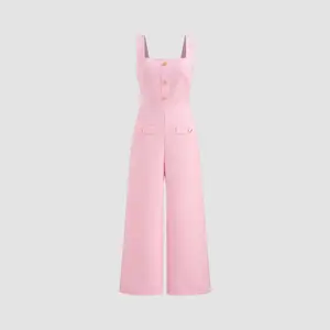 Cider [size 2-10] Square Neck Solid Button Wide Leg Jumpsuit