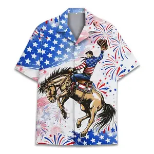 4th Of July Cowboy Hawaiian Shirt, PWestern Rodeo Independence Day Aloha Shirt, Tropical Summer Short Sleeve Shirt, Perfect Gift for Him or Her