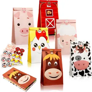 30 Pack Farm Party Favor Bags 9.5 x 5.2 Inch Easter Animal Candy Gift Bags, Farm Barnyard Treat Goodie Bag, Return Gift for Birthday Decorations Baby Shower Party Supplies, 6 Designs