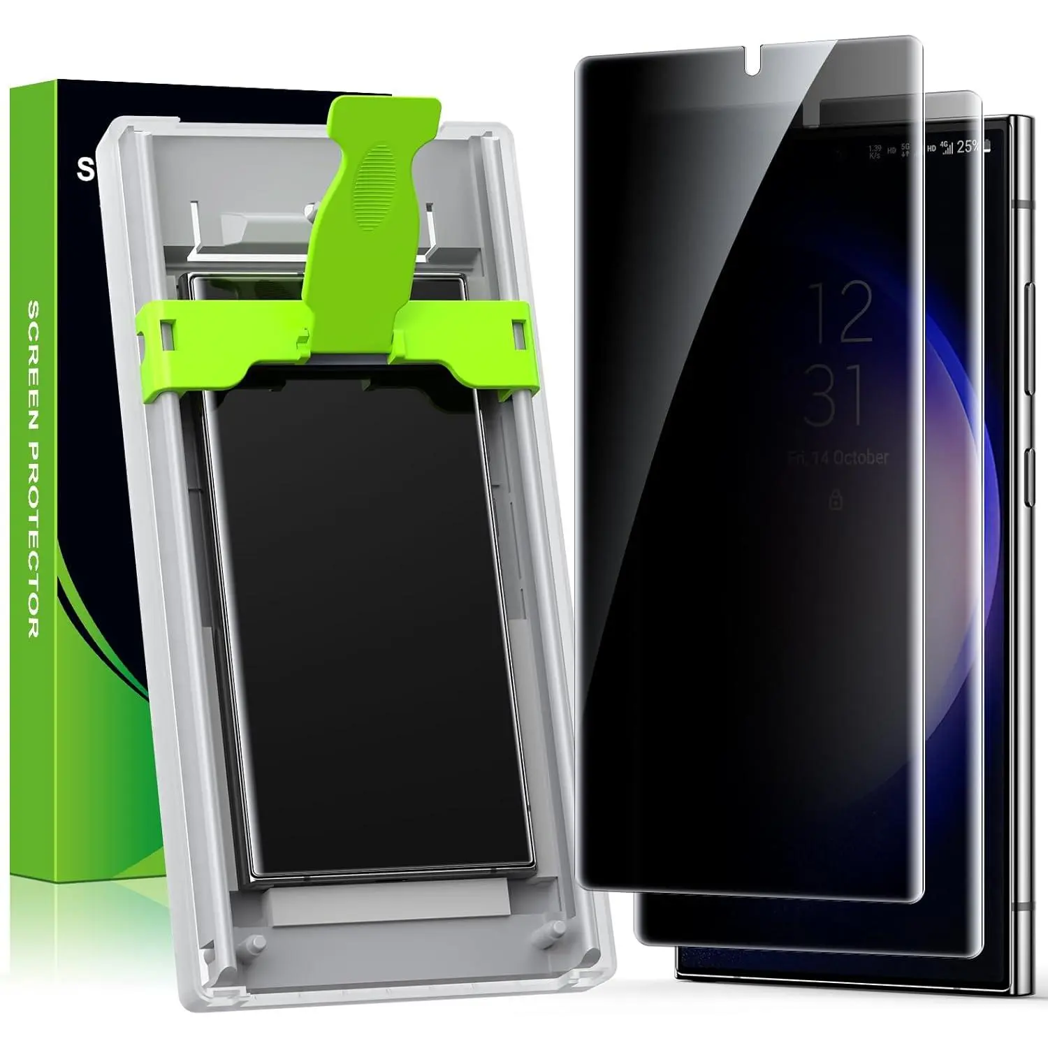 2-Pack Non-Glass Screen Protector for Galaxy S23 Ultra/S22 Ultra 6.8" Smartphone, Cellphone Accessories with Auto Alignment Installation, Bubble-Free, Fingerprint ID Support, Full Coverage Anti-Spy PET Film, Case-Friendly Protection, Curved Display, Manuf