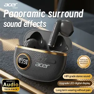 acer True Wireless Earbuds, 60H Playback with LED Power Display, Wireless Charging Case, IPX5 Sweat Resistant, in-Ear Headphones with Mic for Smartphone Laptop Sports