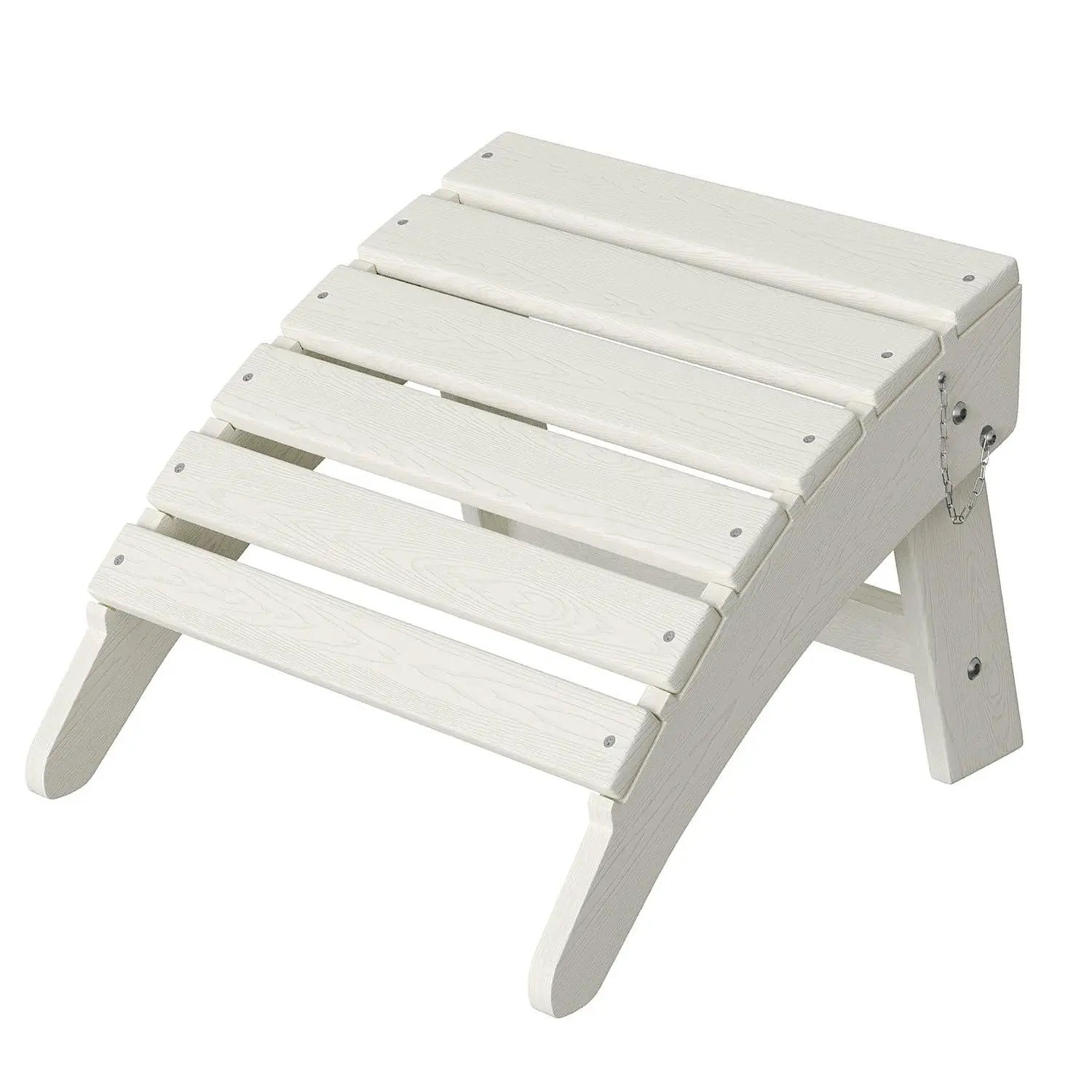 HDPE Folding Adirondack Ottoman, All‑Weather Outdoor Patio Footrest with Cup Holder, Collapsible Weather‑Resistant Footstool for Deck, Garden, Backyard – White