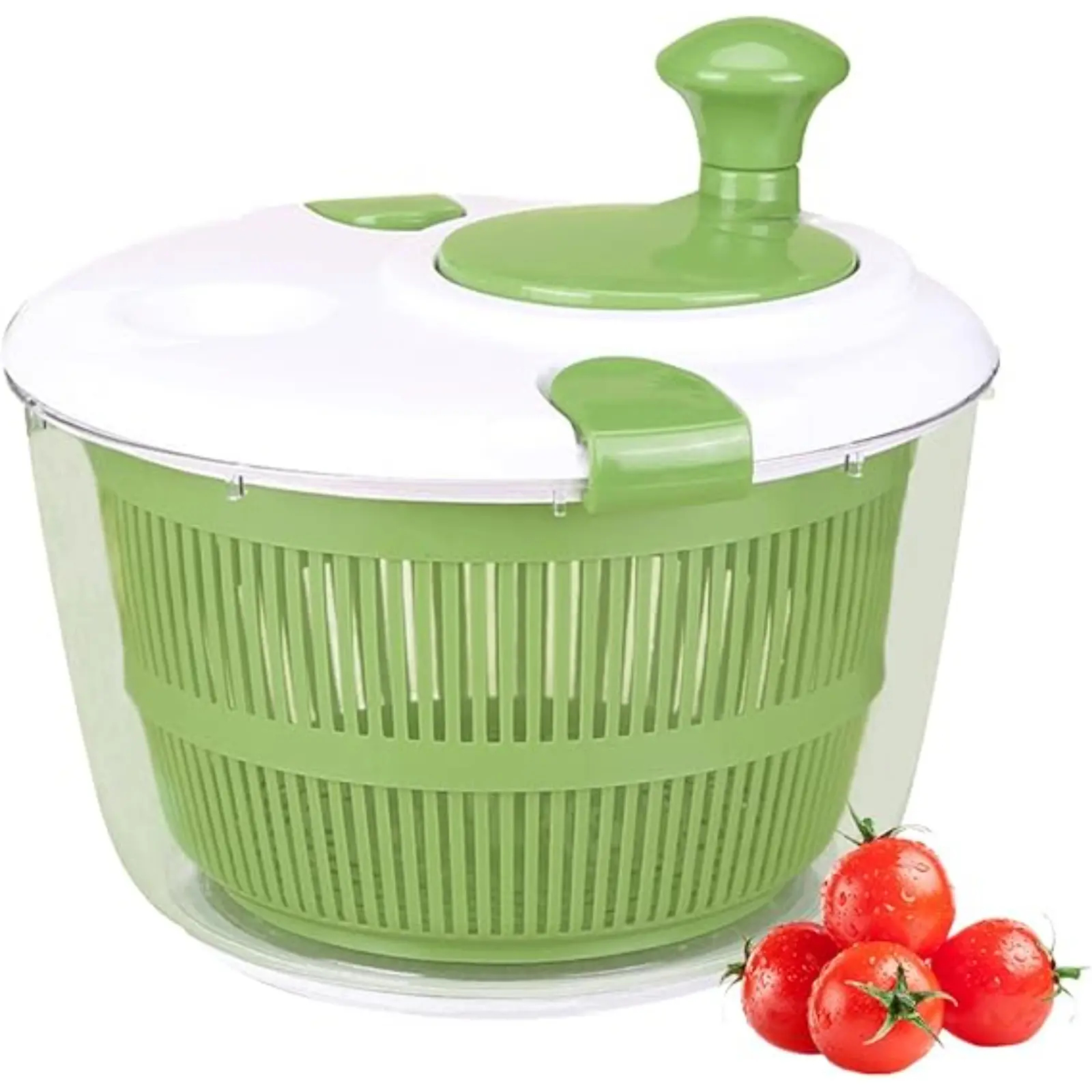 Large Salad Spinner with Lid 5 Qt Capacity Manual Vegetable Dryer Double-Lock Handle Quick Easy Multi-Use Lettuce Spinner Fruit Washer Green White Washing Basket