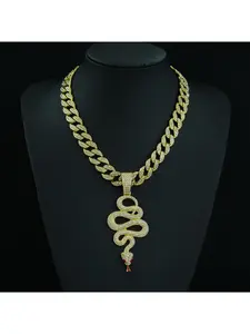 New hot-selling full-diamond snake coiled alloy pendant zodiac snake necklace, personalized necklace for men and women