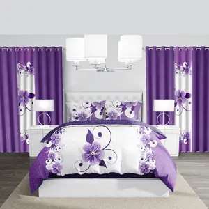 9 Piece Microfiber Bedding Set Purple Floral Print Breathable Durable All Season Comfort Bedspread Pillowcase for Farmhouse Bedroom Dorm Room Home Decor Queen King Full Size Christmas Fall Gift