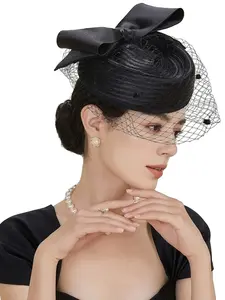 1 piece of decorative hair accessory tea party hat - 2026 Kentucky Derby hat, black mesh hat, suitable for Halloween, carnival, and Derby party hats, Vintage hair accessories