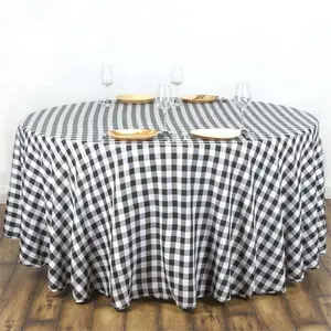 Polyester Round Tablecloth 108" White/Black Checkered Buffalo Plaid Design - Chic Decor for Casual Gatherings