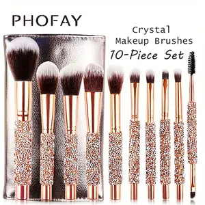 10Pcs Luxury Makeup Brush Set Diamond Rivet Handle Design Crystal Makeup Brush, For Face And Eye Makeup Brush Professional Foundation Concealer Eye Shadow Makeup Tool