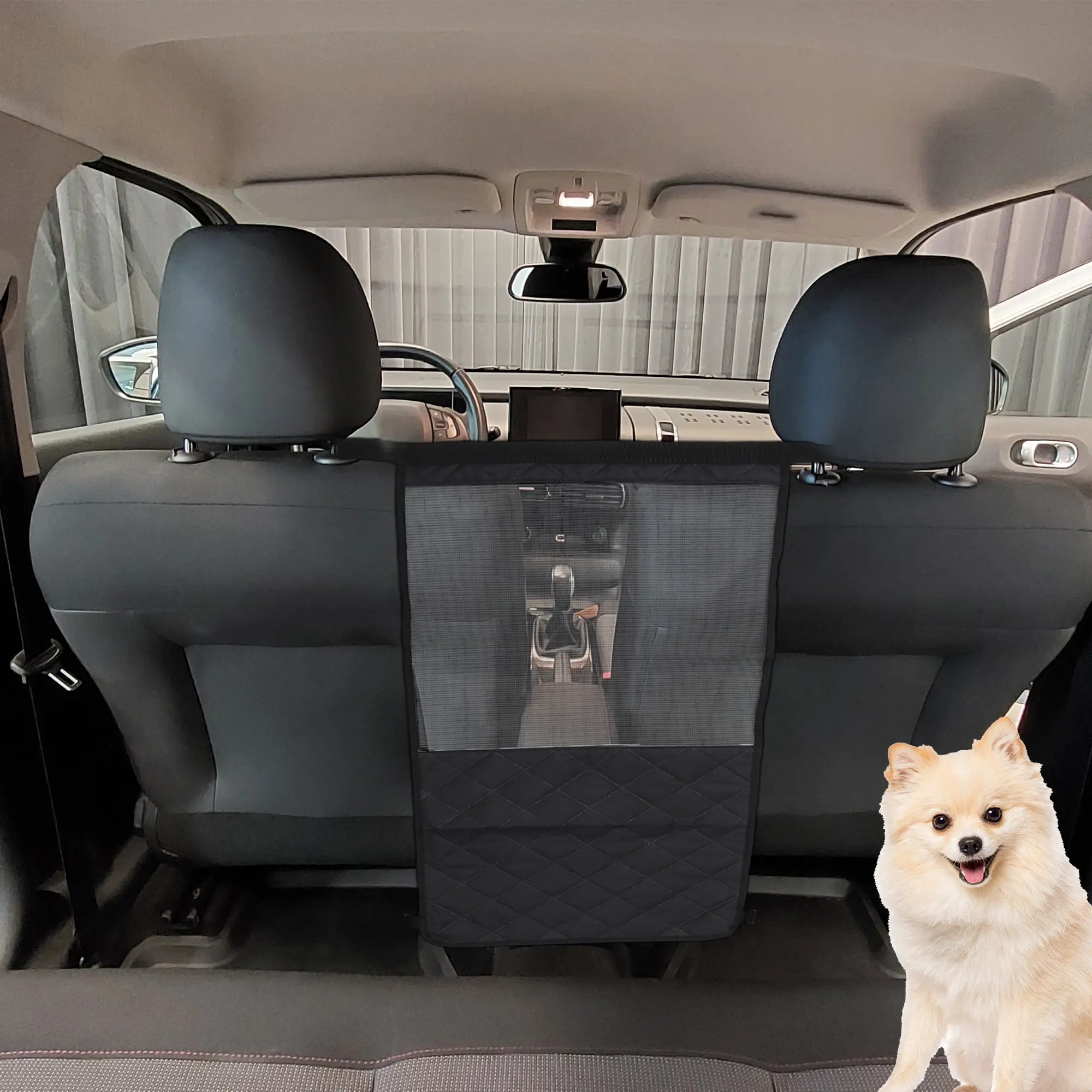 VOCOSTE Dog Car Barrier, with Elastic Mesh, Universal Pet Divider, for Safe Driving with Children Pets, Easy Installation, Black, 27.6"x14.6"