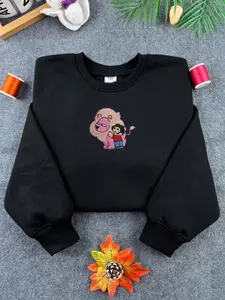 Cute Pink Lion & Boy Sweatshirt –  Aesthetic Embroidery Crewneck, Cozy Unisex Pullover