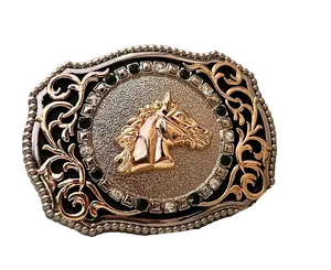 Unisex - Arles Medium Buckles Black & Silver with Horse Design and Diamonds