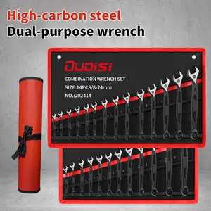 OUDISI 14-Piece High-Carbon Steel Hex Combination Wrench Set - Heavy Duty Tool Kit with Durable Fabric Storage Bag for Automotive Repair, Plumbing Projects (8-24mm)