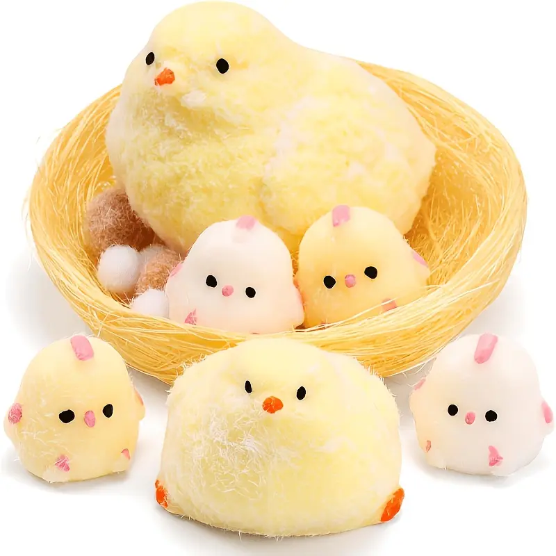 6PCShandmade squeezable little chicken toys for stress relief. Cute sensory toys. Handmade soft silicone sticky toys. Elastic stress-relieving toys. Stretchable elastic toys.