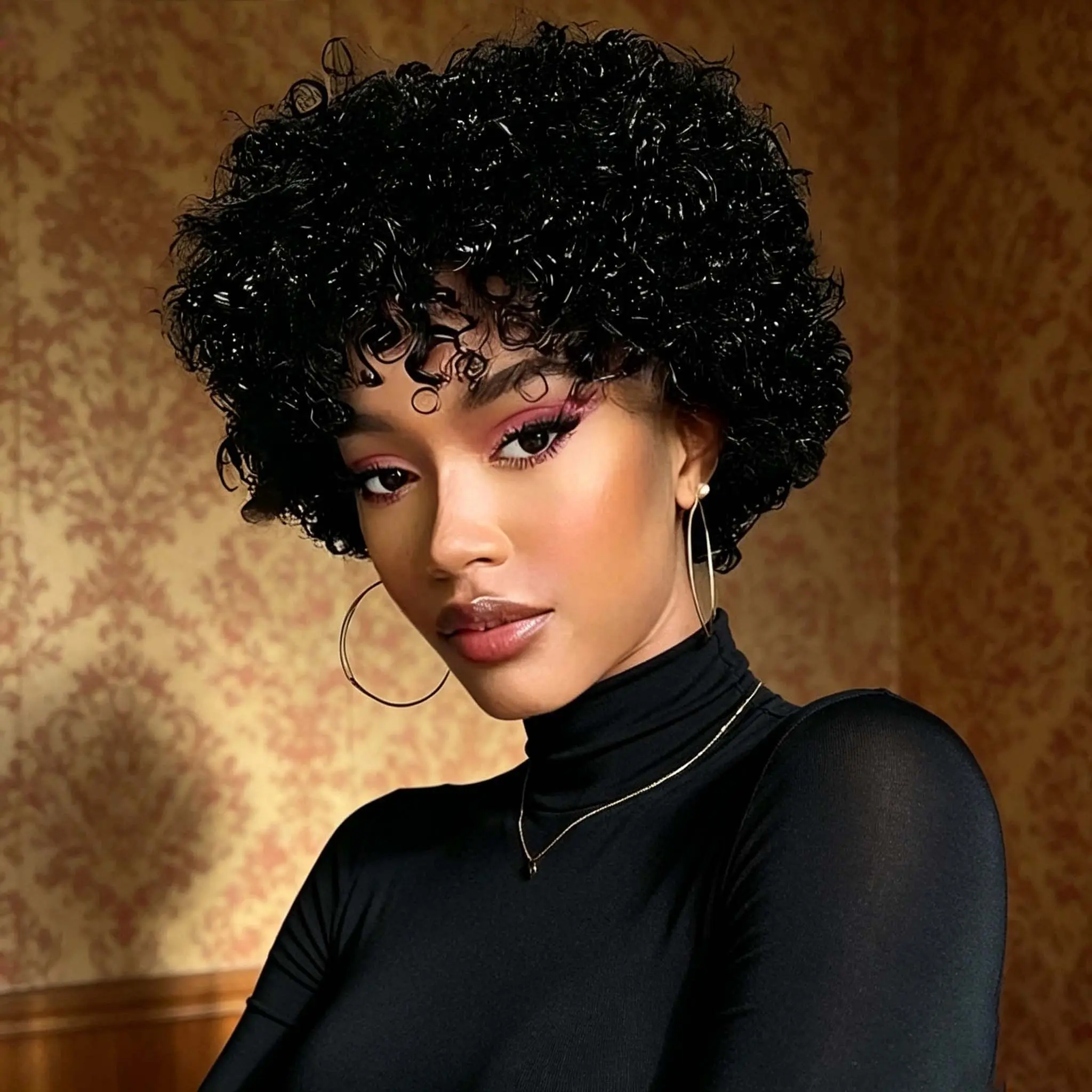 Onetide Hair Glueless Curly Bob Wig With Bangs Wear And Go Short Curly Vietnamese Human Hair Wig for Women High Density No Lace Machine Made Wig Strong and Fluffy