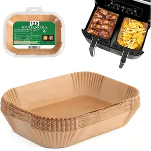 Air Fryer Liners Disposable, 125 Pcs Rectangle Parchment Paper Sheets for Ninja Dual Air Fryer