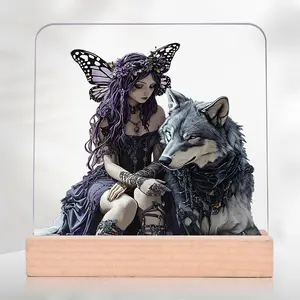 Fairy & Wolf Design Acrylic Statue, Unique Desktop Decor for Home and Office, Perfect Display Accessory for Cafes
