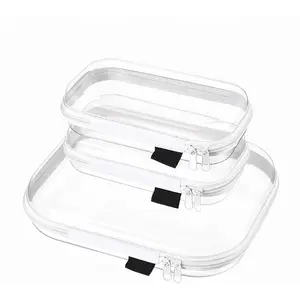 3 Pack Clear Hard Shell Zipper Case,Rigid Protection Diaper Bag Organizer Pouches,Bag with YKK Zippers for Cosmetics, Toys & Electronics