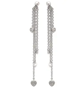 Sterling Silver Multi-Strand Dangle Diamond Earrings