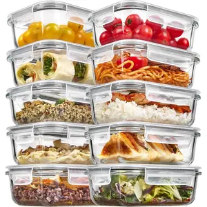 Vtopmart 10Pack 22oz Glass Meal Prep Containers Sets, Food Storage Containers with Airtight Lids, Glass Lunch Containers for Fruits, Leftover, Snack, Safe for Microwave, Oven, Freezer and Dishwasher