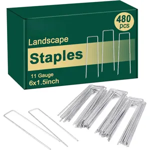 6 Inch 480 Pack U-Shaped Galvanized Garden Stakes, 11 Gauge Landscape Staples, Landscape Fabric pins,Ground Stakes,Yard Stakes for Decorations