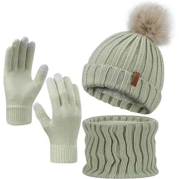 Unisex Winter Knit Hat Scarf Gloves Set 3 Piece Fleece Lined  display picture 1