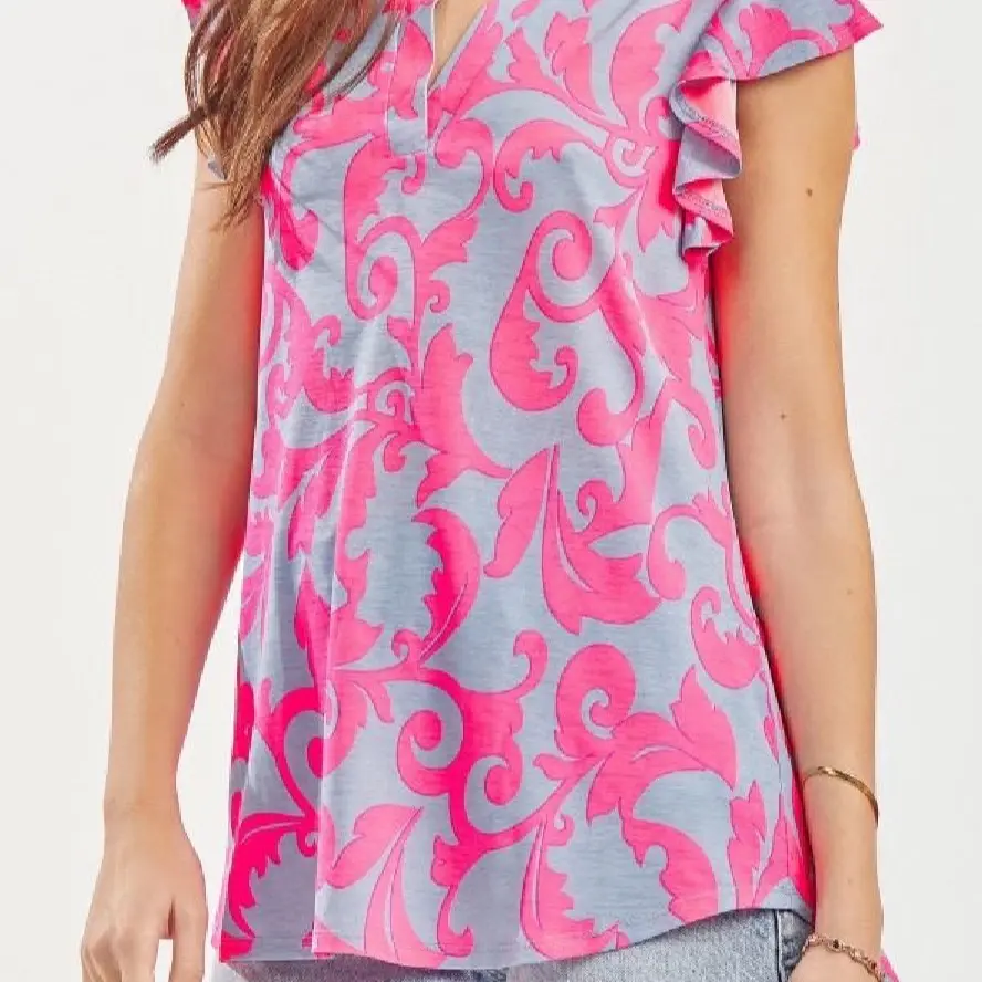 Dear Scarlett Lizzy Flutter Sleeve Top Lavender C0028 Dear Scarlett Lizzy Flutter Sleeve Top Lavender C0028