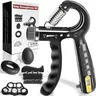 Unisex 5-Pack Silicone Grip Strengthener Kit - Adjustable 11-132lbs Resistance Fitness Equipment with Forearm Strengthener, Hand Squeezer, Finger Stretcher, Grip Ring, Relief Ball, Counting Function, 4lbs per Finger, 50lbs, 6.6lbs for Golf, Rock Climbing