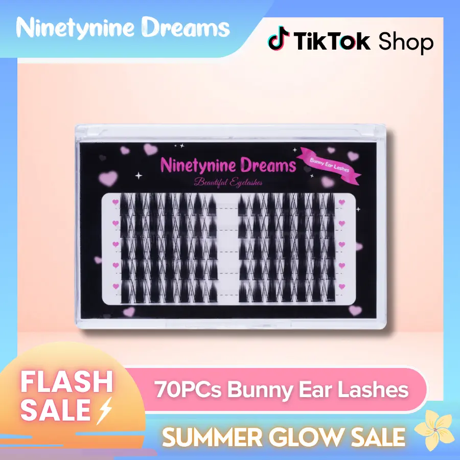 Ninetynine Dreams 70PCs Bunny Ear Lashes | 10–14mm C++ Curl Dramatic Spiky Anime Manhua Style False Eyelashes, Waterproof Long-Lasting Reusable DIY Clusters — Ultra-Thin Band, Bold & Eye-Catching Look