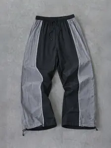 Baggy Techwear Pants Men Women Cityboy Style Minimalist Tracksuit Trousers Side Piping Wide Leg Cargo Pants Adjustable Drawstring Hem Joggers Urban Streetwear Retro Aesthetic Curved Fit Windbreaker Bottoms Relaxed Summer EssentialsTrend