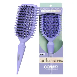 Conair Curl Define Pro Detangle Brush Purple - Smooth Separate Define Curls Effortless Curls Precision Hair Care Tool for Mixed Hair Types Dual-Vent Design