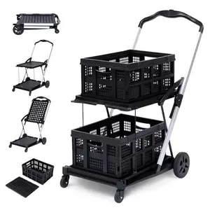 FairOnly Folding Shopping Cart with Wheels, Multi Use Functional Collapsible Carts with Storage Gate, Mobile Folding Trolley