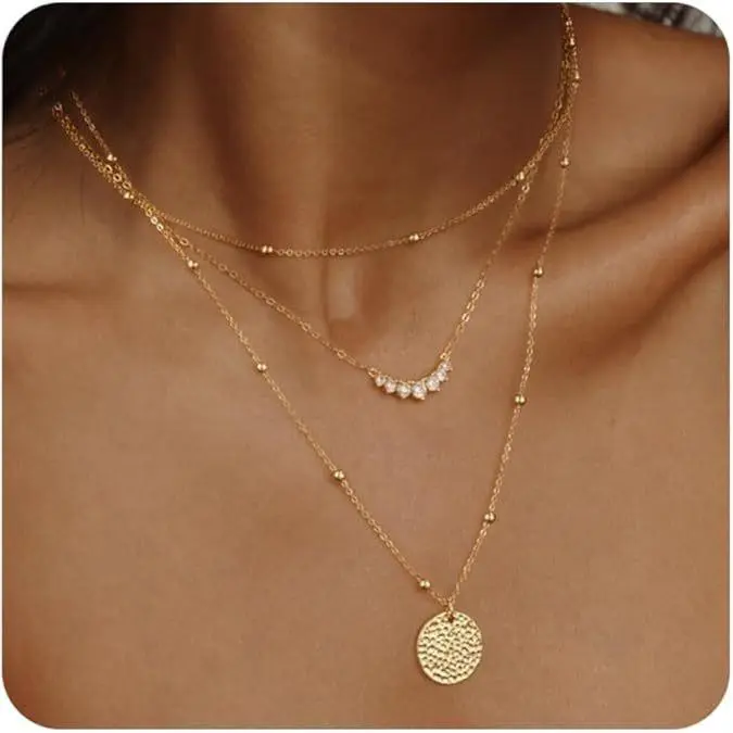 Golden zircon leaf disc three layer neck