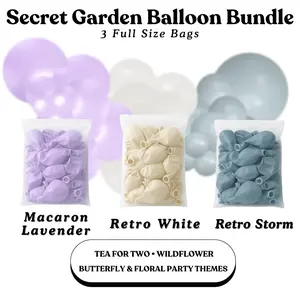Secret Garden Balloon Bundle - Macaron Lavender, Retro White, Retro Storm - Sizes 5"- 12"- 18"