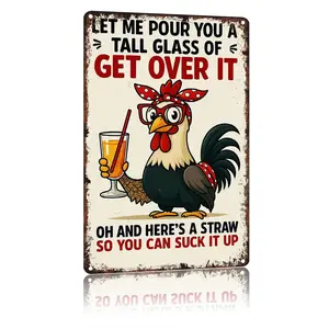 Vintage Retro Metal Wall Sign 'Get Over It' —Aluminum 8X12Inch For Wall Decoration In Bathroom, Bedroom, Living Room, Outdoor And Anywhere