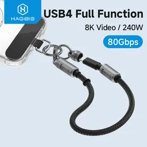 Hagibis USB4 Portable Cell Phone Lanyard Data Cable Wrist strap USB C to Type-C Mini Short Cable Keychain 240w 80Gbps For iPhone16 Pro Thunderbolt 4/3 SSD Power Bank carrying hands-free