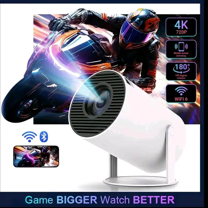 HY300Pro+ Portable Projector Outdoor Mini 4K Decoding with 5G WiFi 6 & BT 5.0 720P Full HD 160 ANSI Lumens for Android Audio Bluetooth Gaming Home Theater