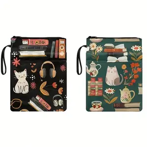 Floral & Cat Pattern Notebook Case, 1 Count Durable Washable Notebook Bag with Pocket, Desk Organizer Tidy for Home Office School